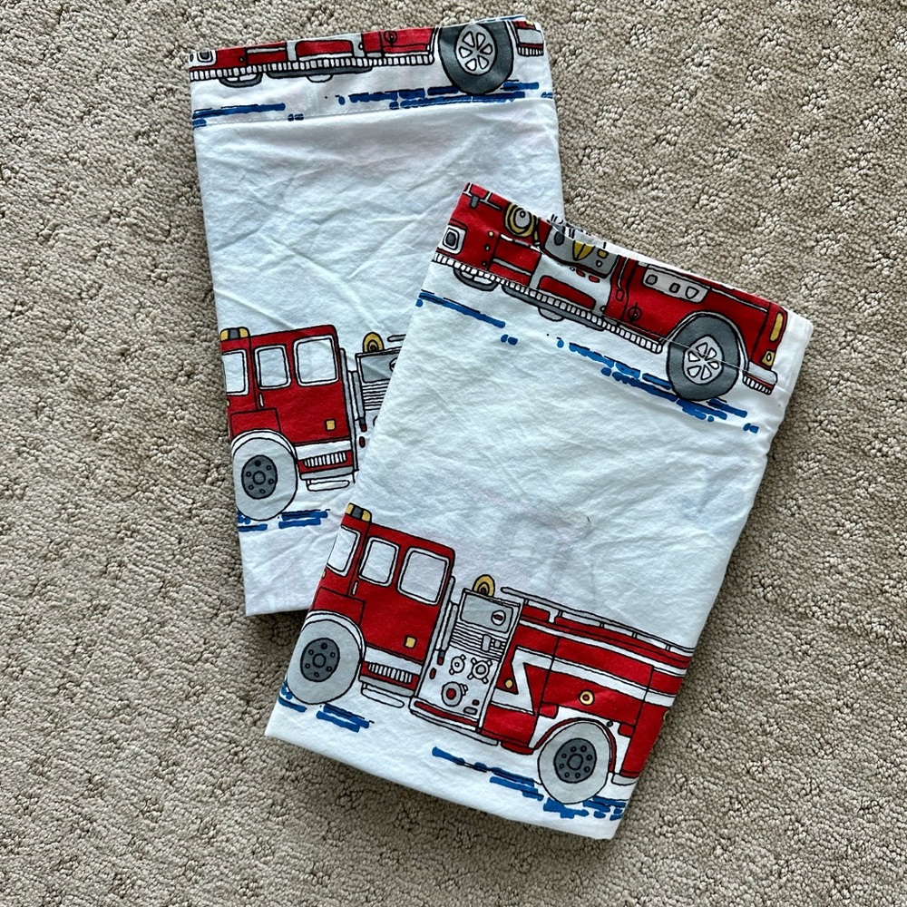 Company Kids 2 Firetruck and Hydrant standard pillow shams.